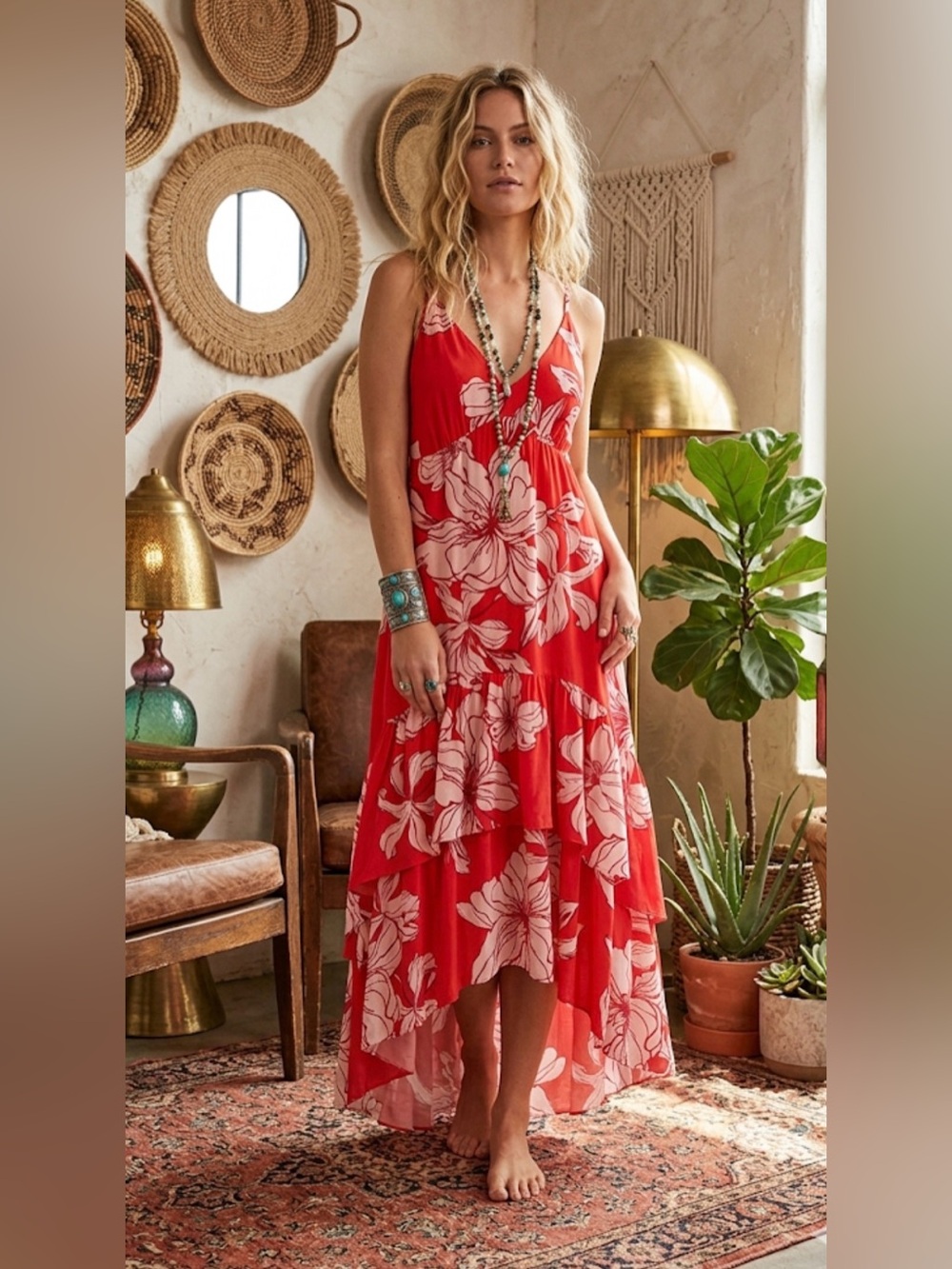 A. Calin by Flying Tomato  🌺 Floral High Low Maxi Dress – Medium